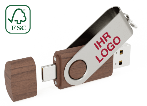 Twister Go Wood - USB Stick mit Logo mit USB-C Twister Go Wood - USB Stick mit Logo mit USB-C